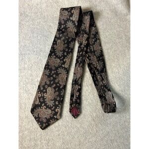 Nino Cerruti Mens Silk Paisley Tie Black Burgundy Gold Made in USA Necktie